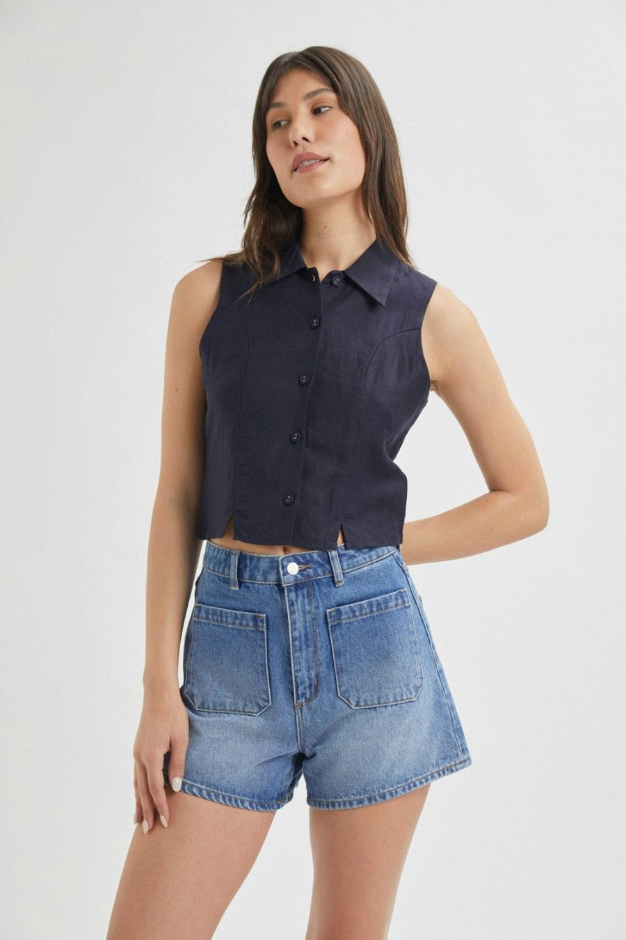 Women Rolla's Jeans Tops | Nina Linen Top - Navy