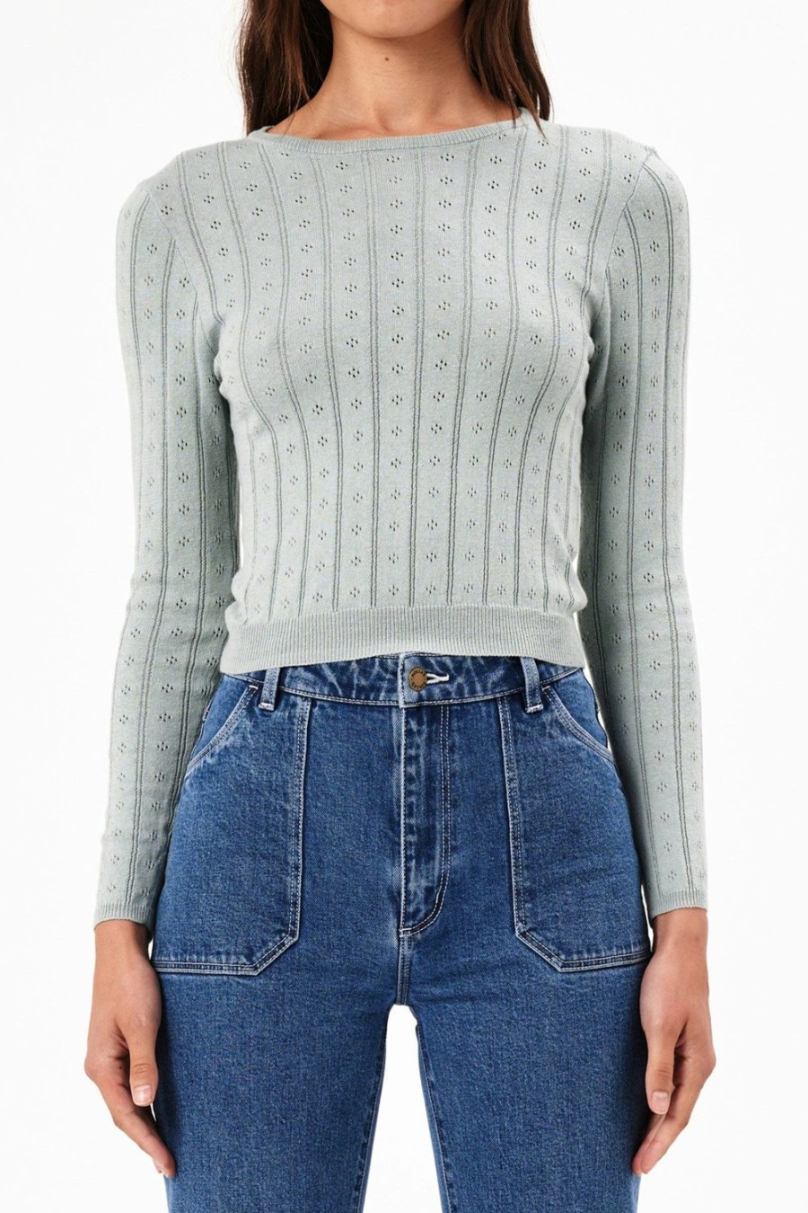 Women Rolla's Jeans Tops | Jane Ls Top Pointelle - Fog