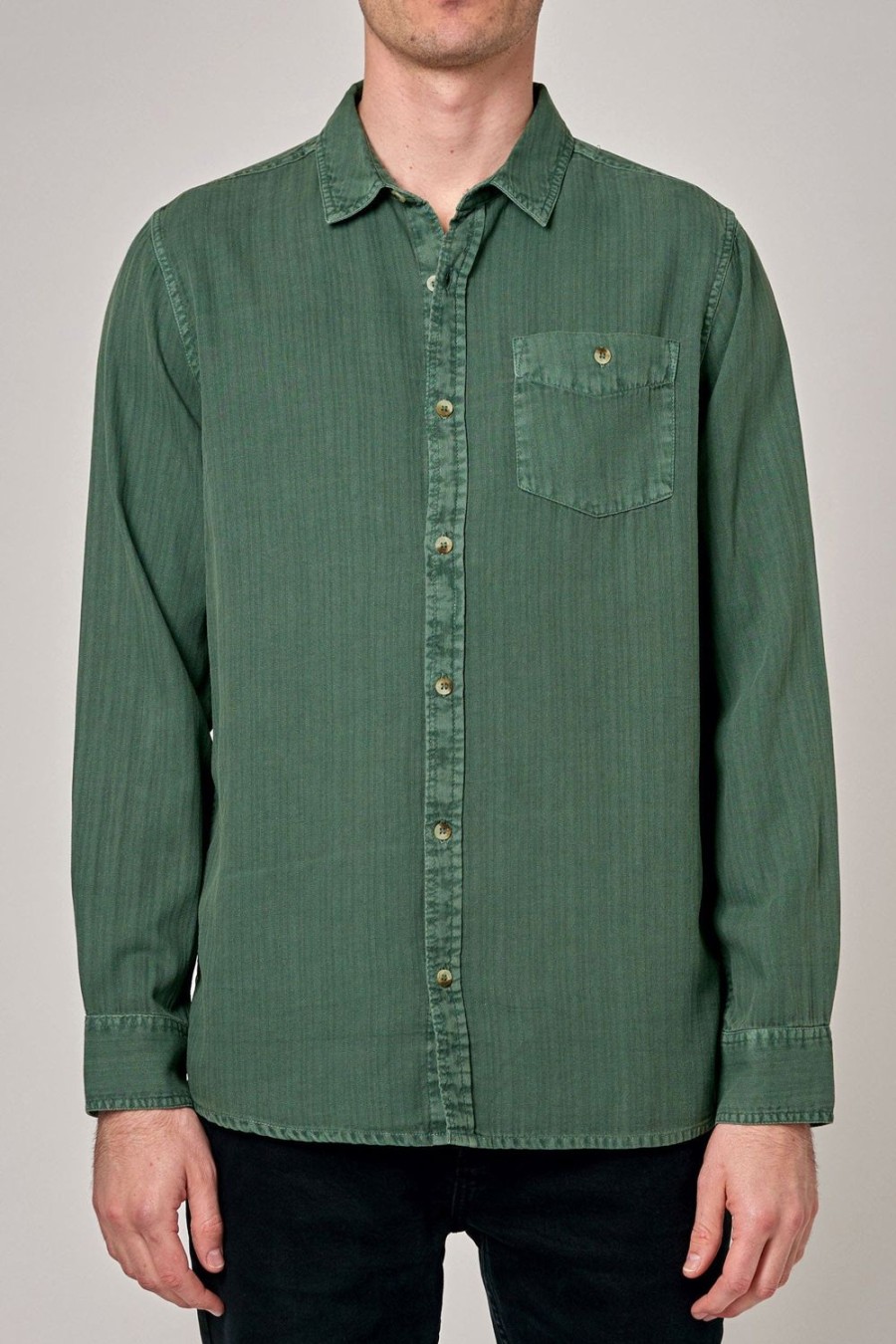 Men Rolla's Jeans Shirts | Herringbone Shirt - Thyme