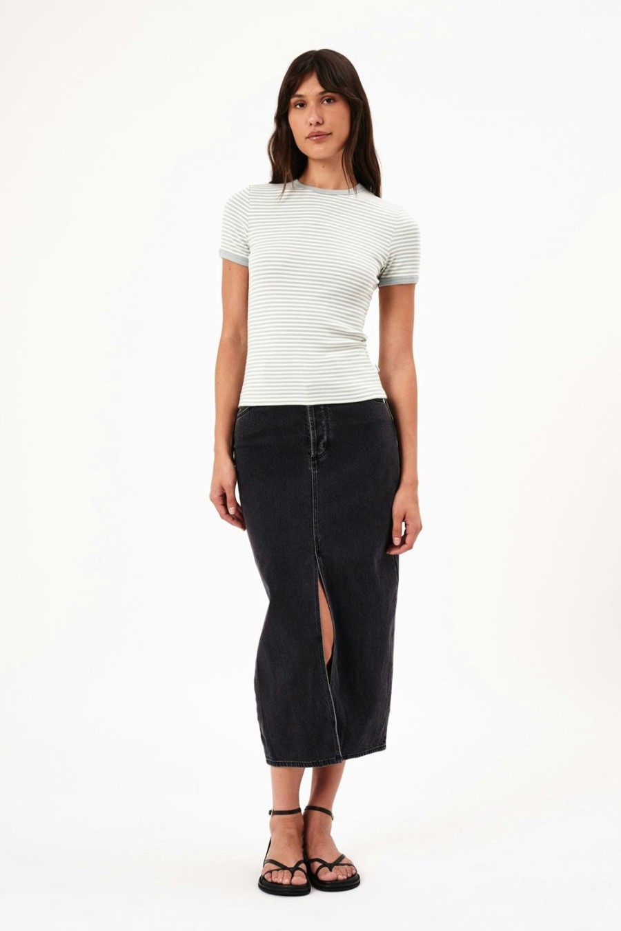 Women Rolla's Jeans Tees | Baby Rib Tee - Fog Stripe