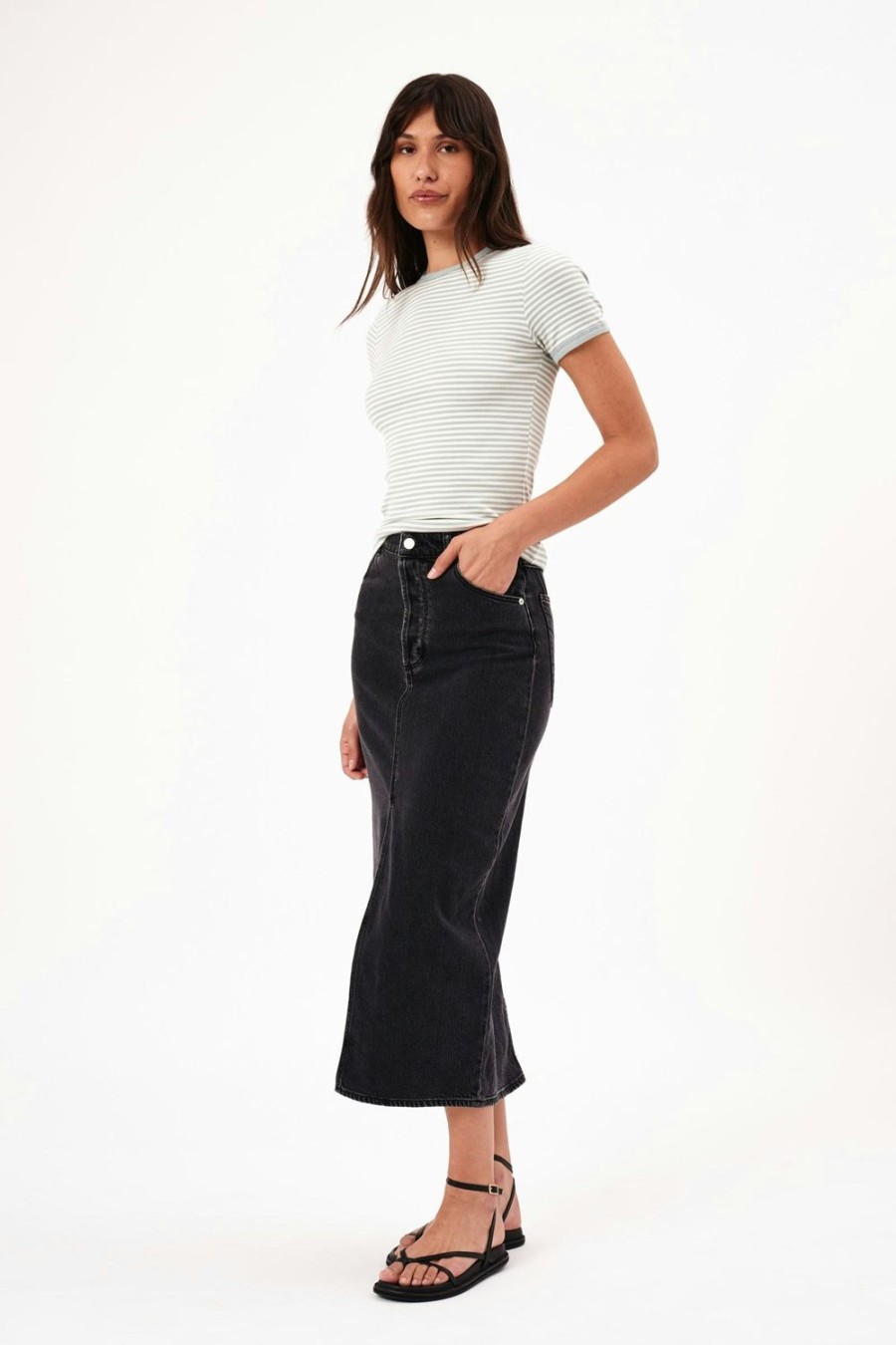 Women Rolla's Jeans Tees | Baby Rib Tee - Fog Stripe