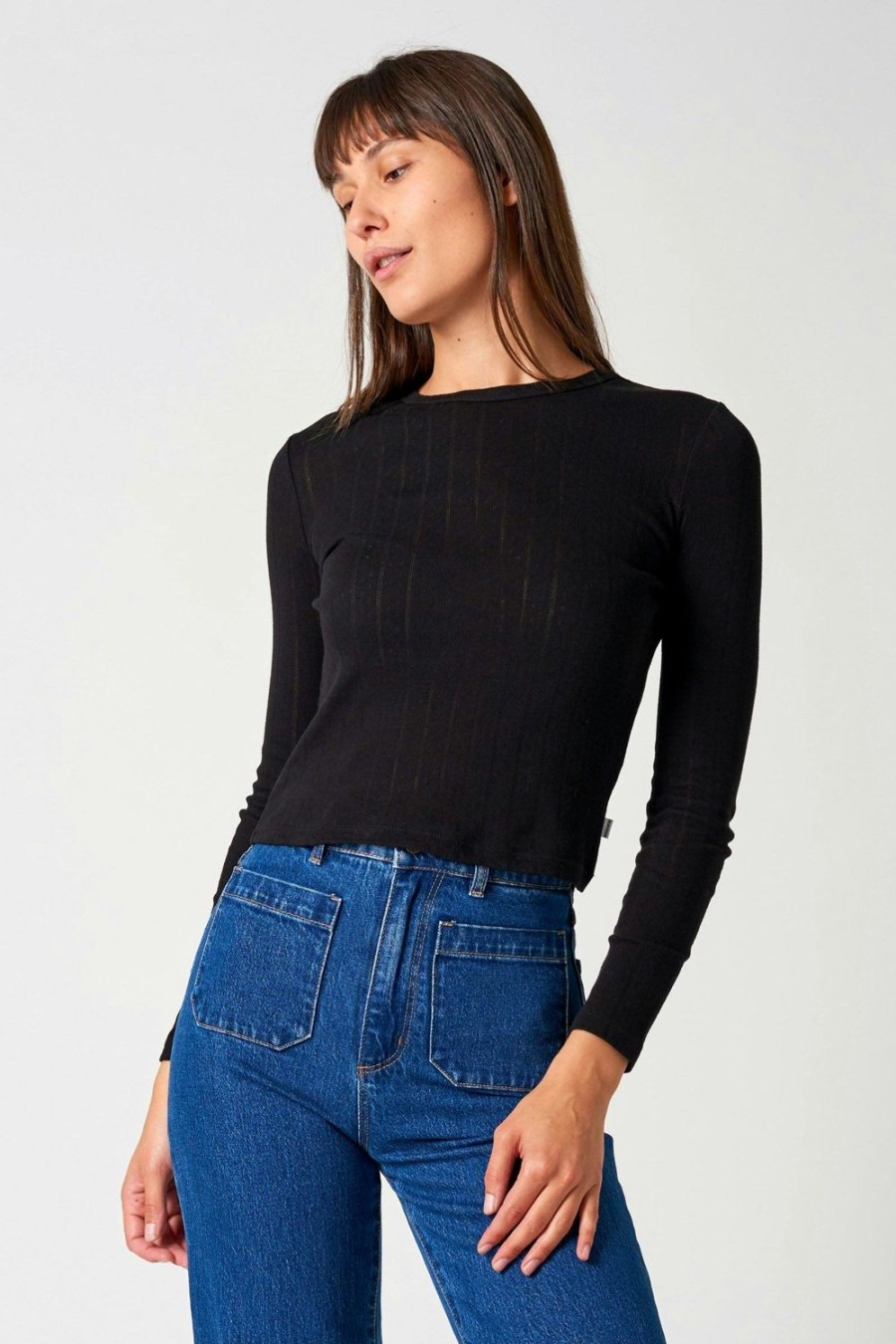 Women Rolla's Jeans Tops | Pointelle L/S Top - Black