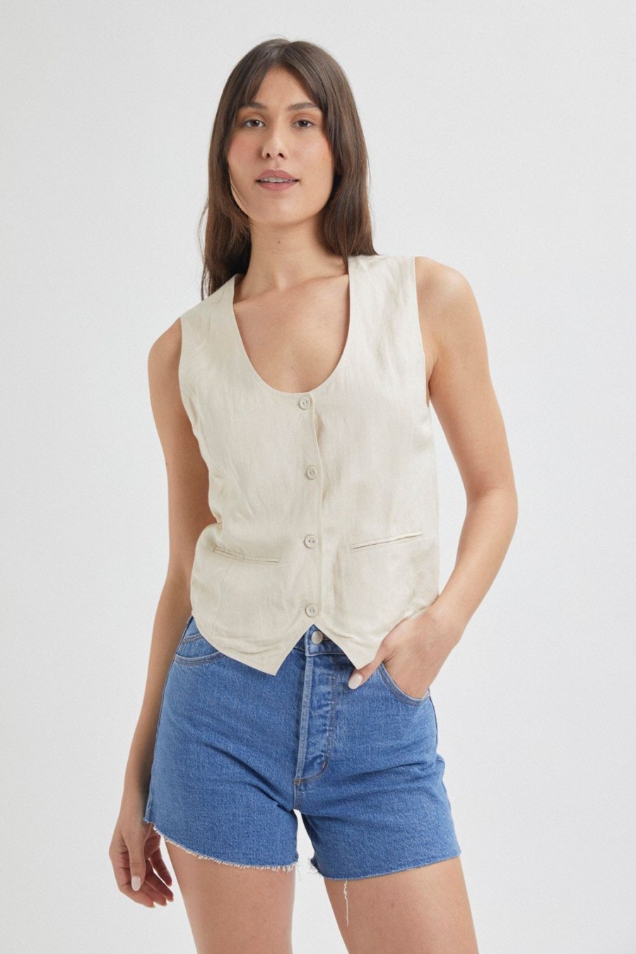 Women Rolla's Jeans Tops | Soho Linen Vest - Biscuit