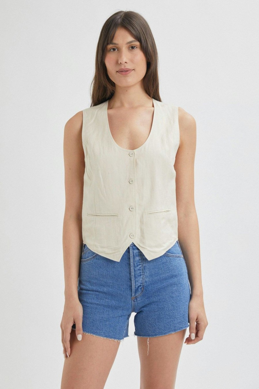 Women Rolla's Jeans Tops | Soho Linen Vest - Biscuit