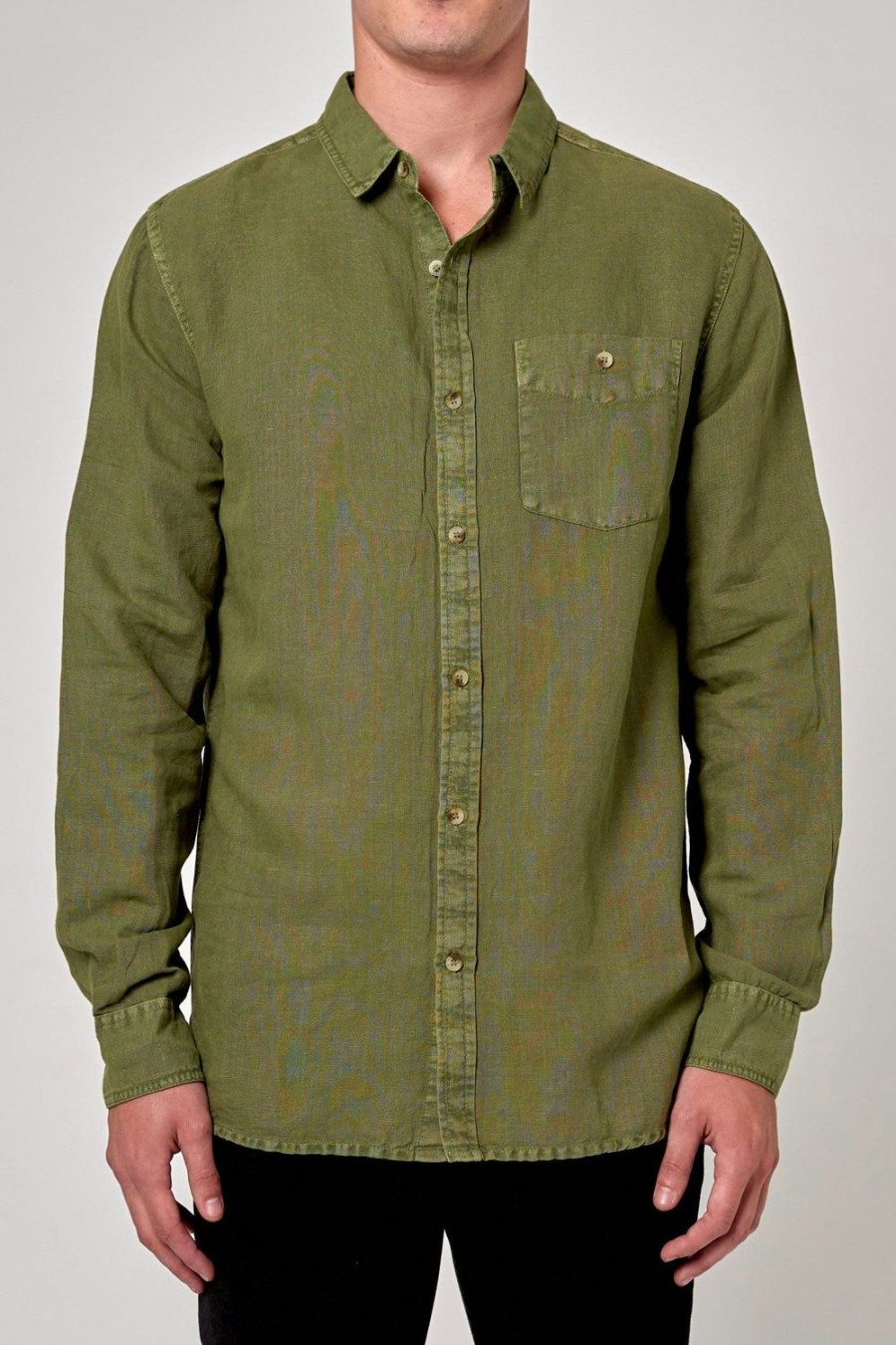 Men Rolla's Jeans Shirts | Men At Work Ls Hemp Shirt - Olive