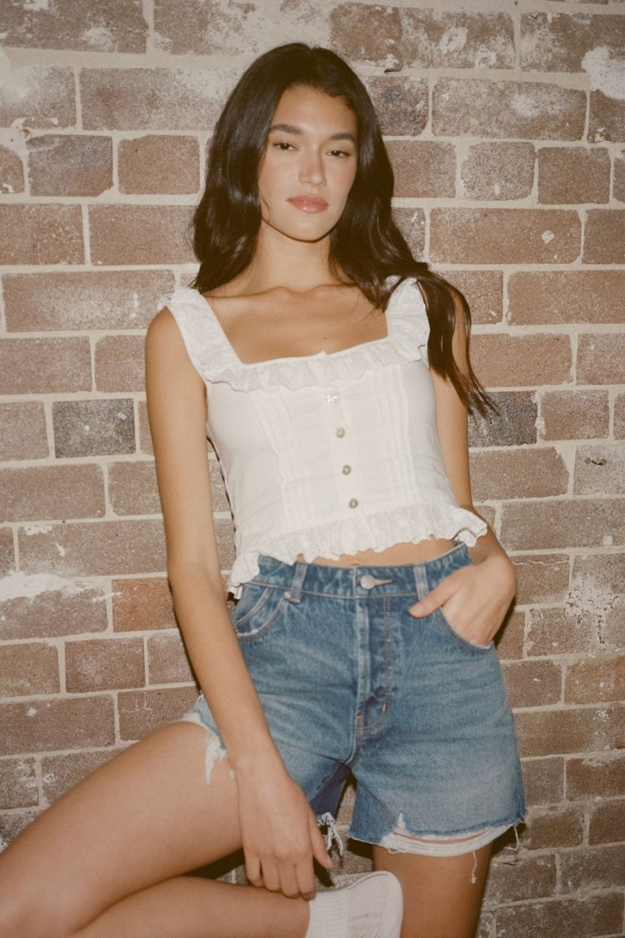 Women Rolla's Jeans Tops | Birkin Lace Camisole - White