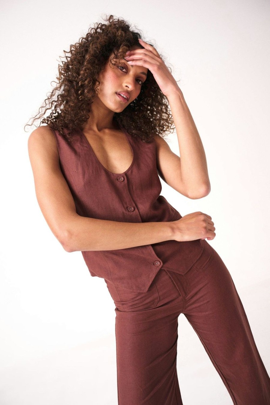 Women Rolla's Jeans Tops | Soho Linen Vest - Cocoa