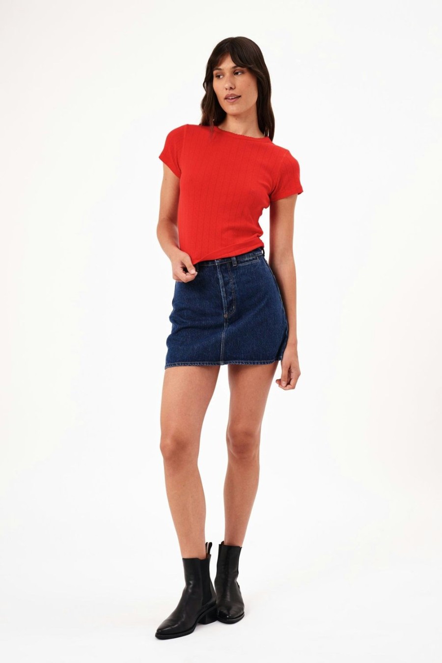 Women Rolla's Jeans Tees | Classic Pointelle Tee - Coral