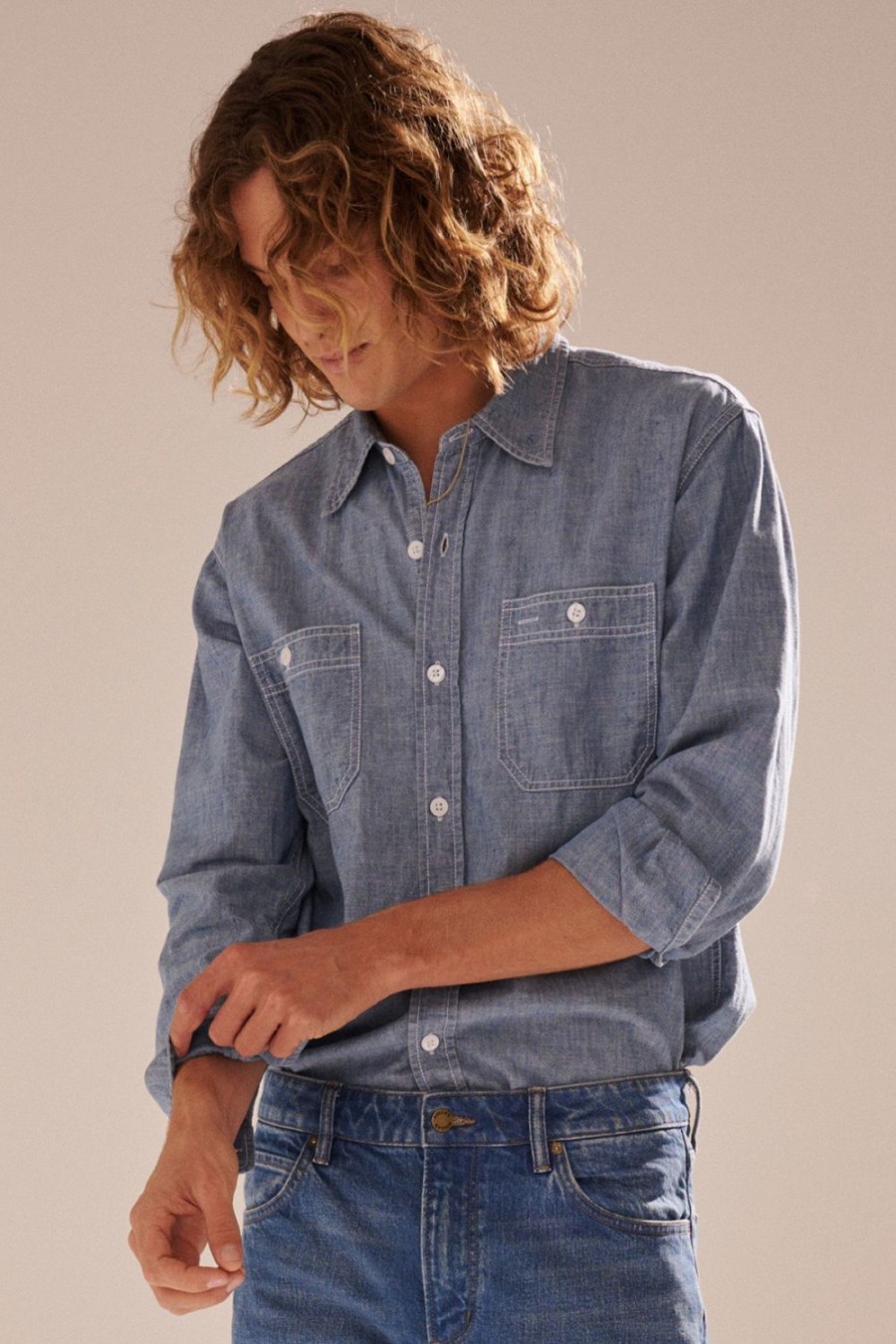 Men Rolla's Jeans Shirts | Chambray Shirt - Blue