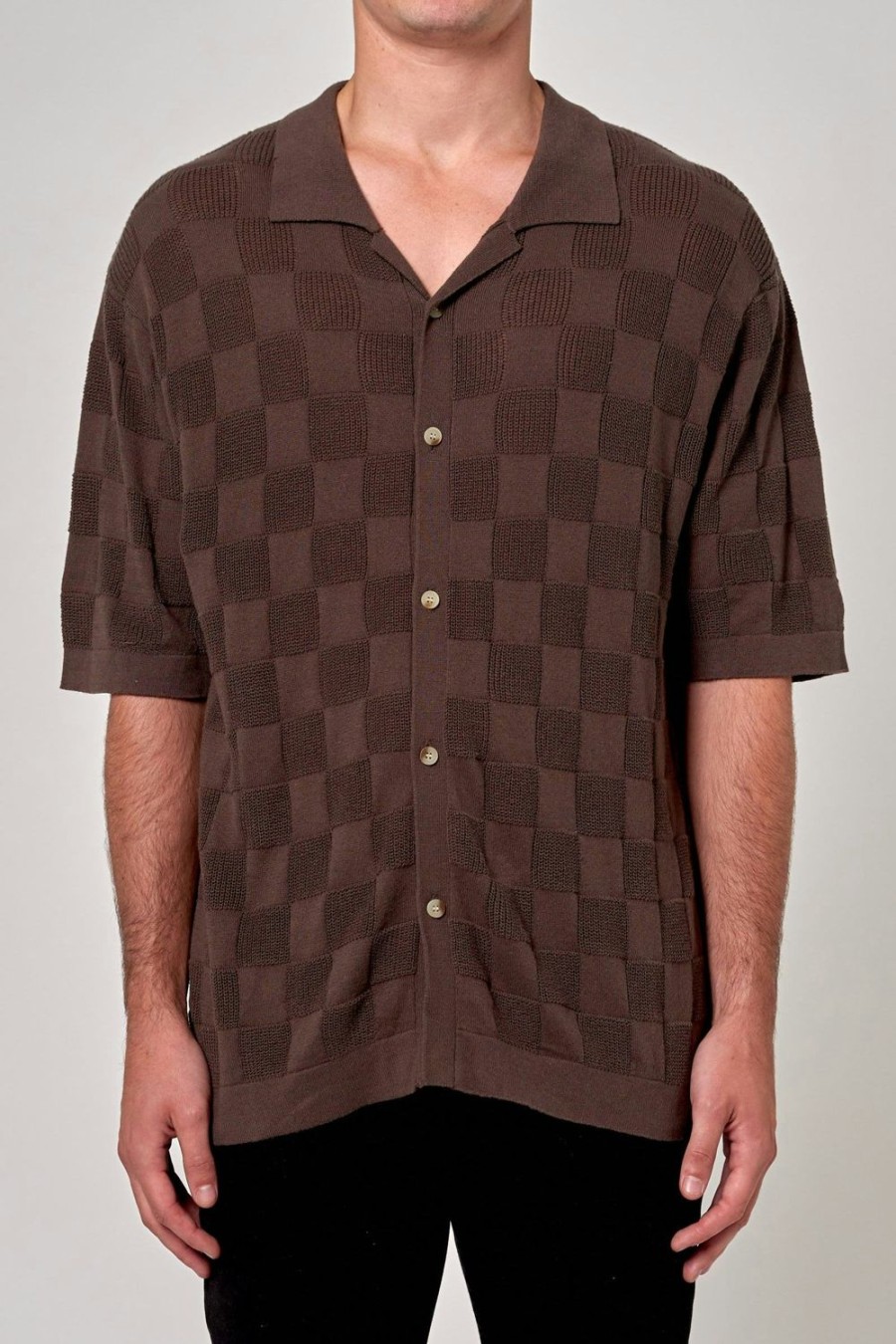 Men Rolla's Jeans Shirts | Checker Knit Shirt - Brown