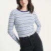 Women Rolla's Jeans Tees | Sky Stripe Longsleeve Baby Rib Tee - Marine