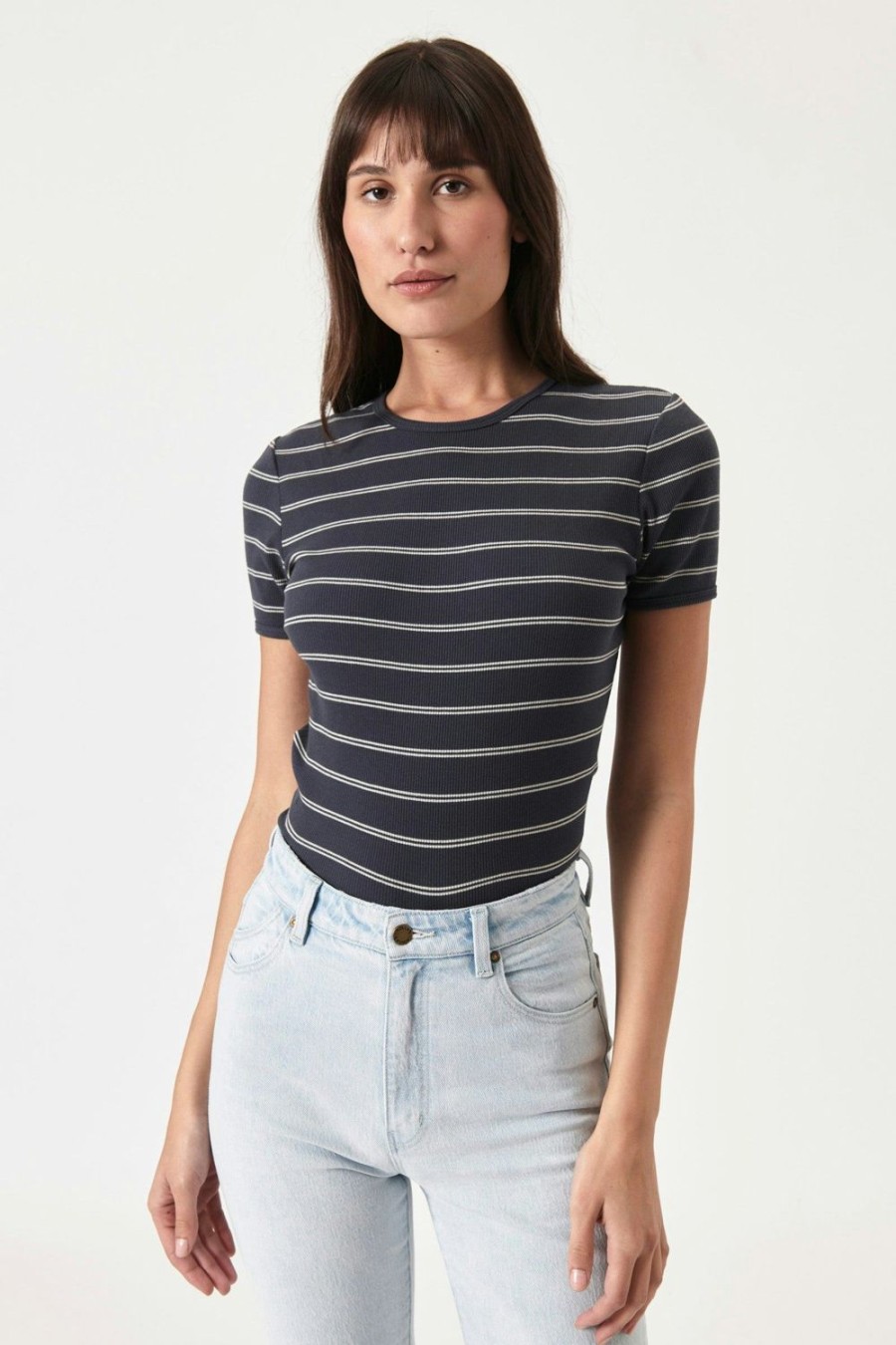 Women Rolla's Jeans Tees | Baby Rib Tee - Alex Stripe