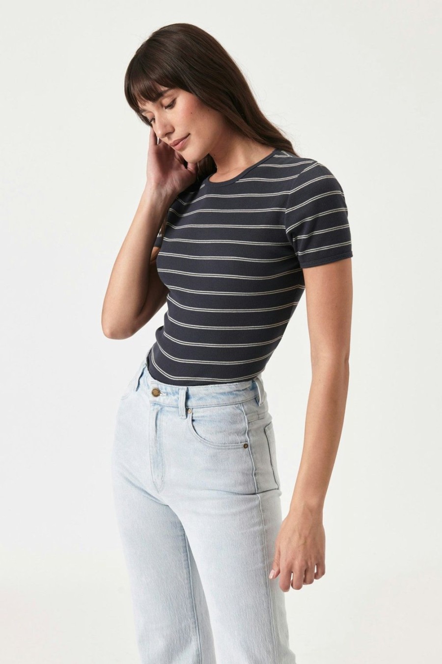 Women Rolla's Jeans Tees | Baby Rib Tee - Alex Stripe