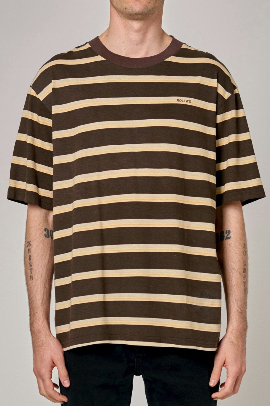 Men Rolla's Jeans Tees | Stripe Tee - Brown