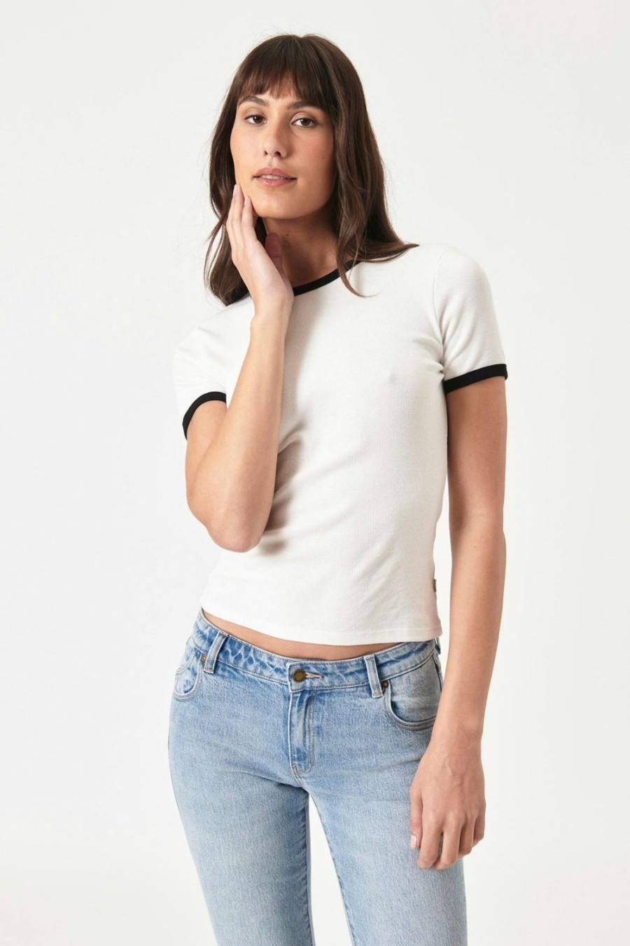 Women Rolla's Jeans Tees | Baby Rib Tee - Contrast White