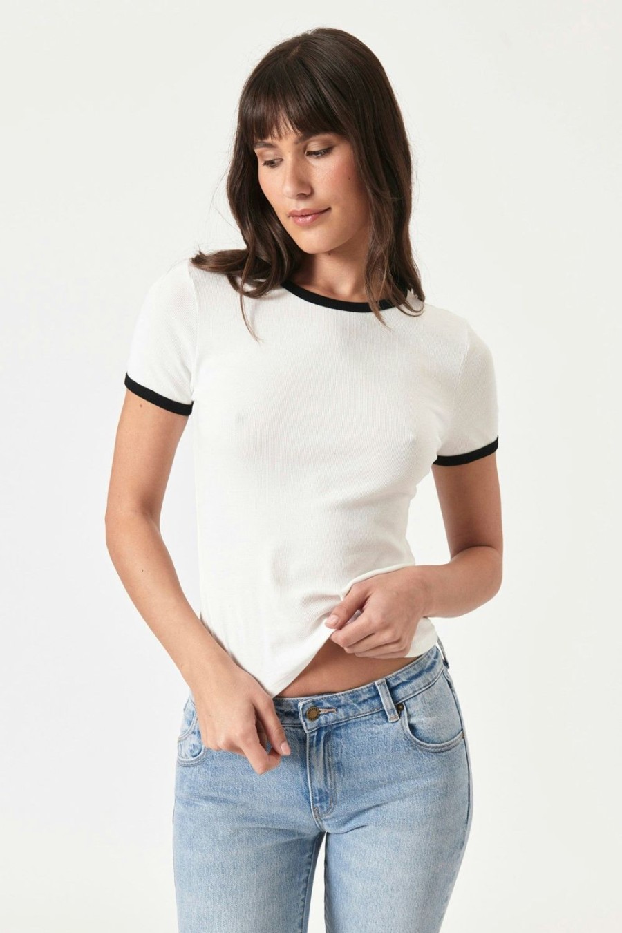 Women Rolla's Jeans Tees | Baby Rib Tee - Contrast White