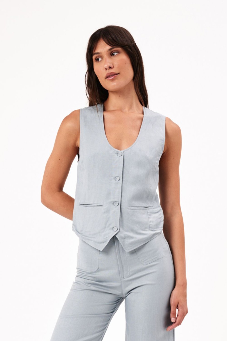 Women Rolla's Jeans Tops | Soho Vest Linen - Fog