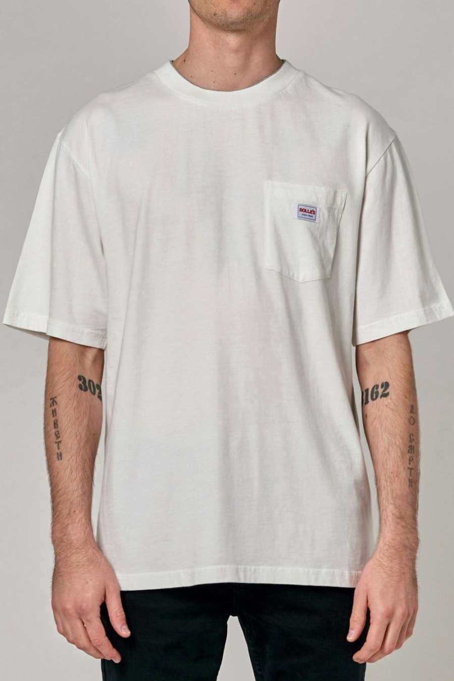 Men Rolla's Jeans Tees | Double Rib Pocket Tee - Vintage White