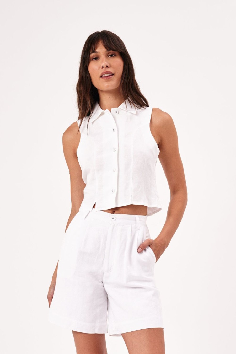 Women Rolla's Jeans Tops | Nina Linen Top - White