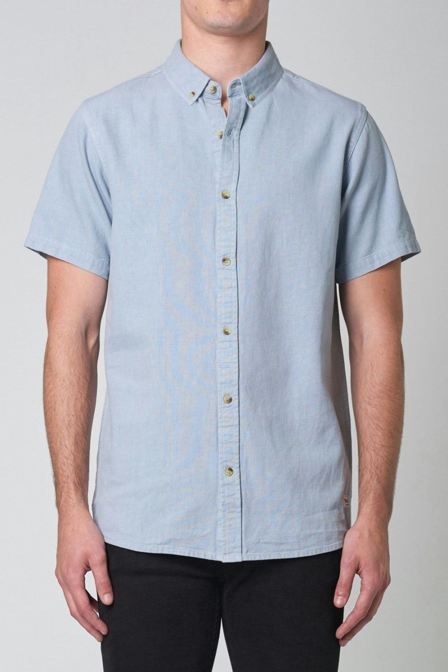 Men Rolla's Jeans Shirts | Men At Work Short Sleeve Oxford Shirt - Sky Blue