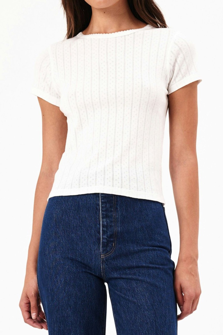 Women Rolla's Jeans Tees | Classic Pointelle Tee - Cream