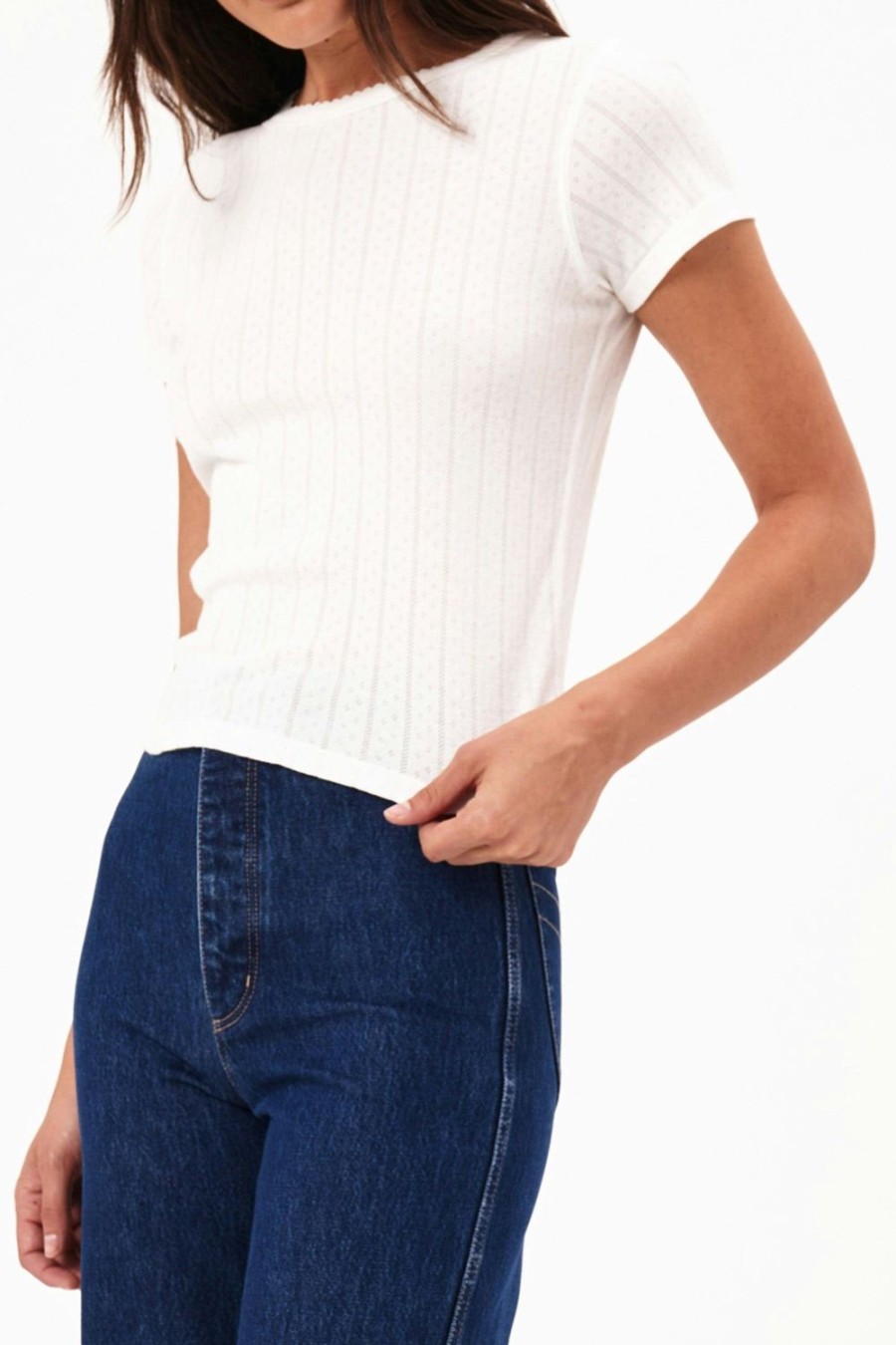 Women Rolla's Jeans Tees | Classic Pointelle Tee - Cream