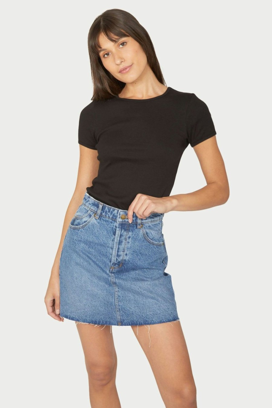 Women Rolla's Jeans Tees | Baby Rib Tee - Black