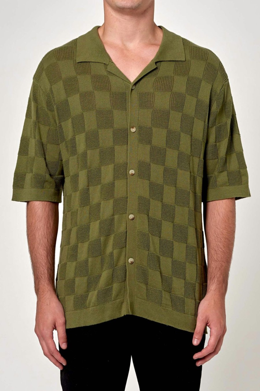 Men Rolla's Jeans Shirts | Checker Knit Shirt - Green