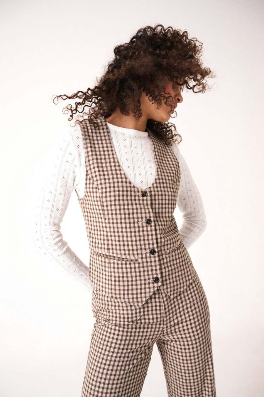 Women Rolla's Jeans Tops | Soho Gingham Vest - Khaki