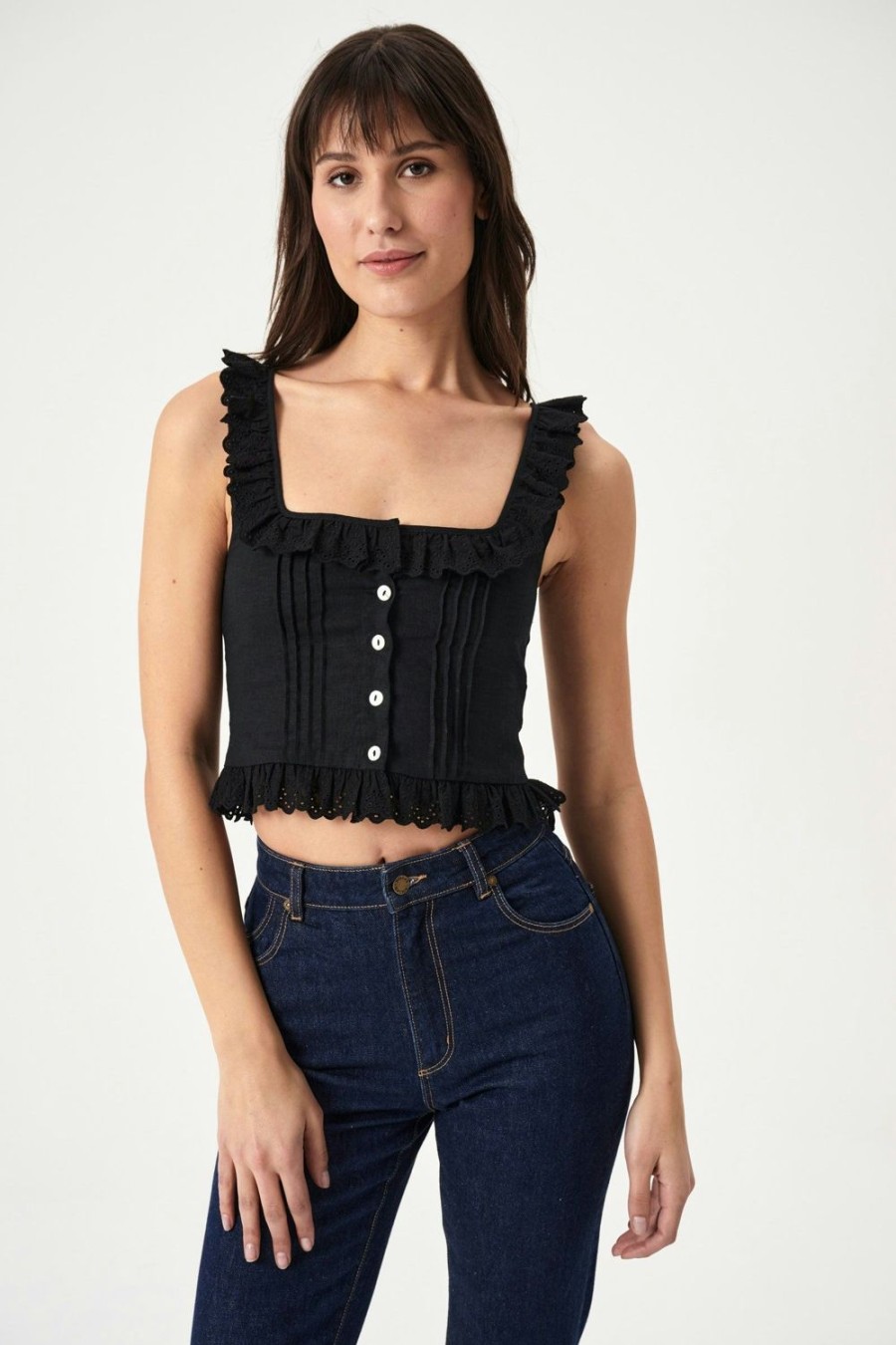 Women Rolla's Jeans Tops | Birkin Lace Camisole - Black