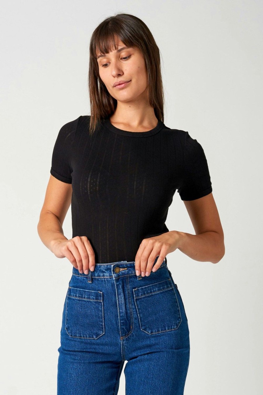 Women Rolla's Jeans Tees | Pointelle Tee - Black