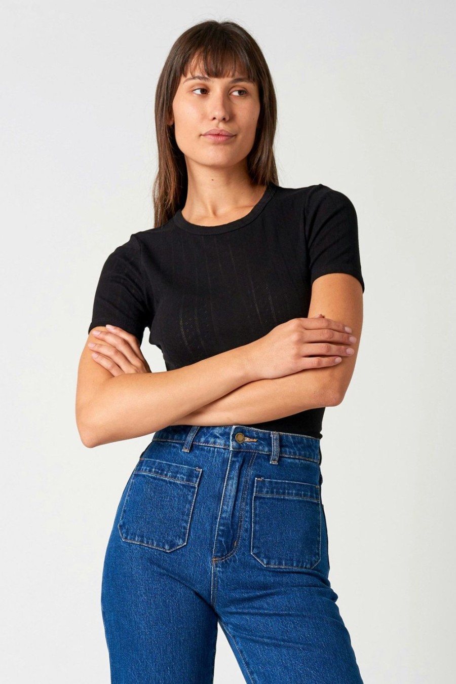 Women Rolla's Jeans Tees | Pointelle Tee - Black